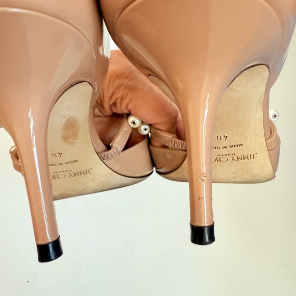 Jimmy Choo Ballet Pink Patent Leather Pumps with Pearl Embellishment 65mm EU 40 - Picture 9 of 13